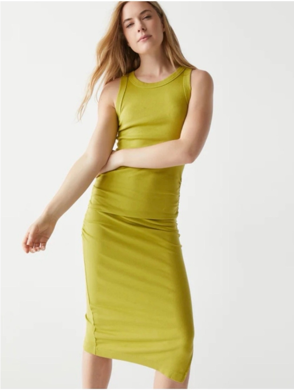 Michael Stars Wren Ribbed Midi Dress Snow Pea SzXL